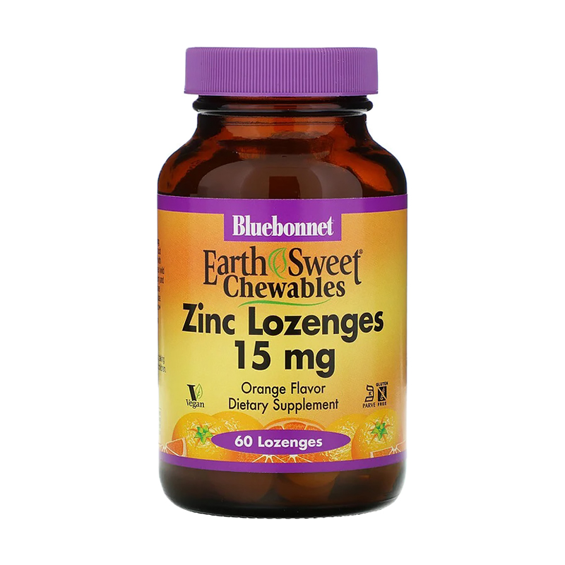 Цинк Bluebonnet Nutrition Earth Sweet Chewables Zinc зі смаком апельсина, 15 мг, 60 льодяників